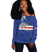 Custom Cape Verde National Football Off Shoulder Sweater Glory Blue Sharks - Wonder Print Shop