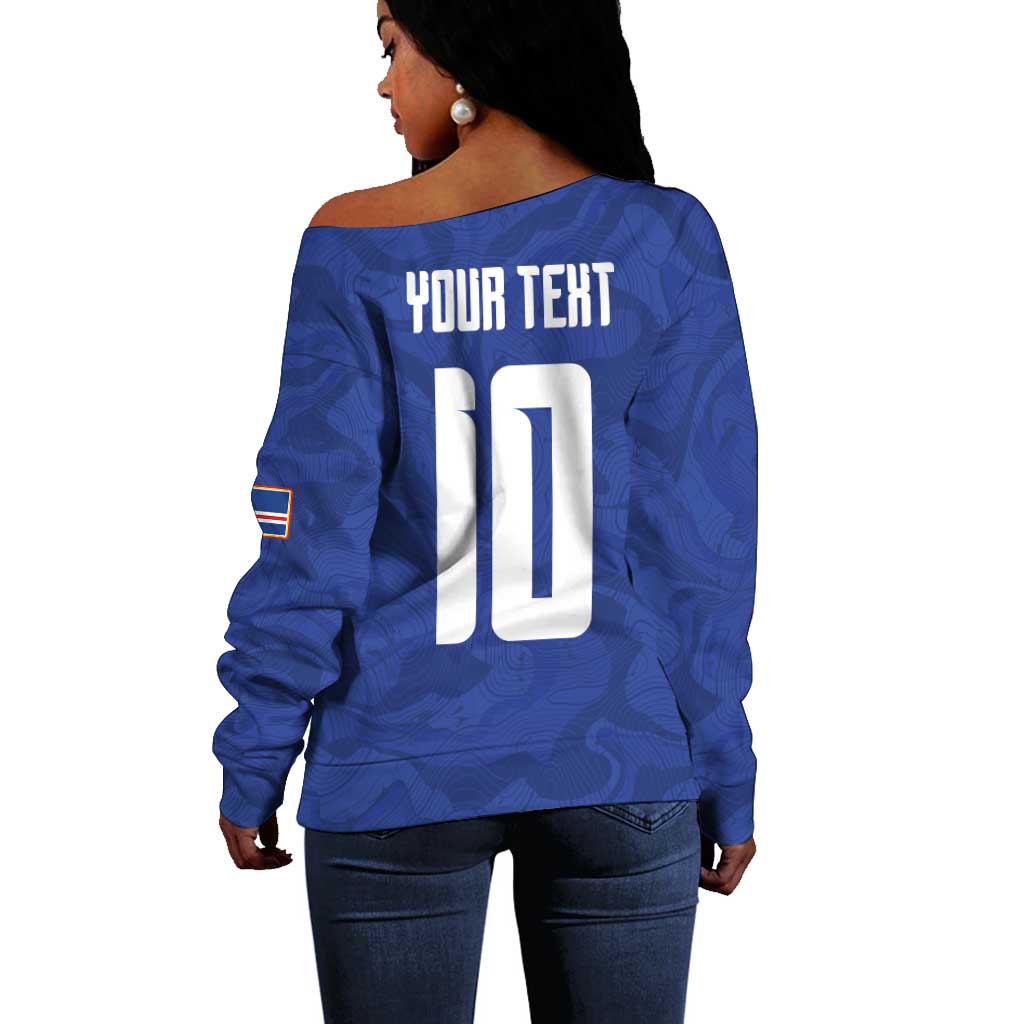 Custom Cape Verde National Football Off Shoulder Sweater Glory Blue Sharks - Wonder Print Shop