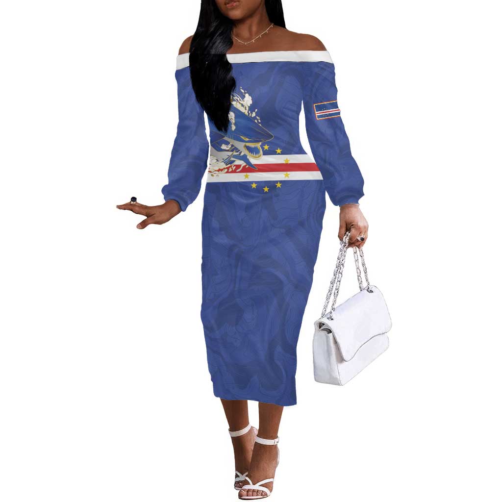 Custom Cape Verde National Football Off The Shoulder Long Sleeve Dress Glory Blue Sharks - Wonder Print Shop