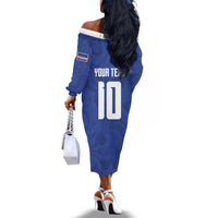 Custom Cape Verde National Football Off The Shoulder Long Sleeve Dress Glory Blue Sharks - Wonder Print Shop