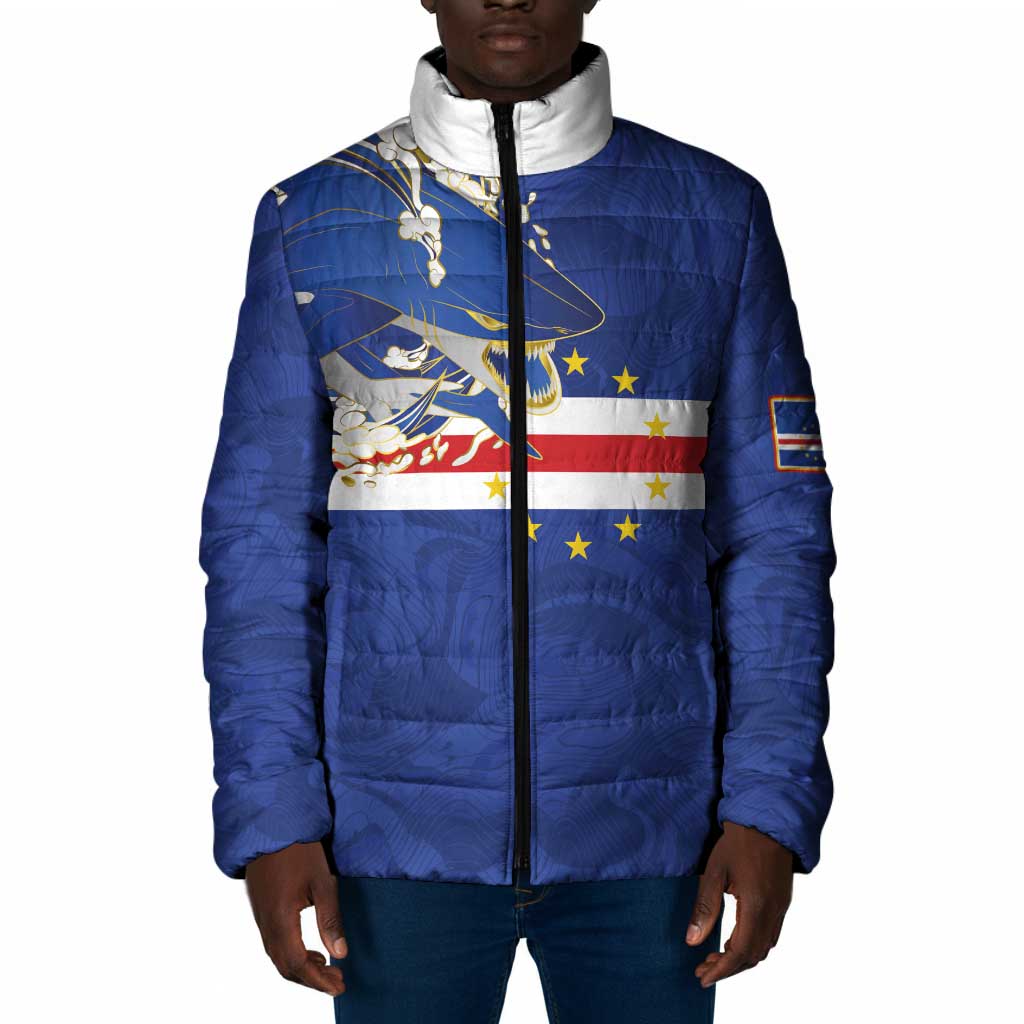 Custom Cape Verde National Football Padded Jacket Glory Blue Sharks - Wonder Print Shop