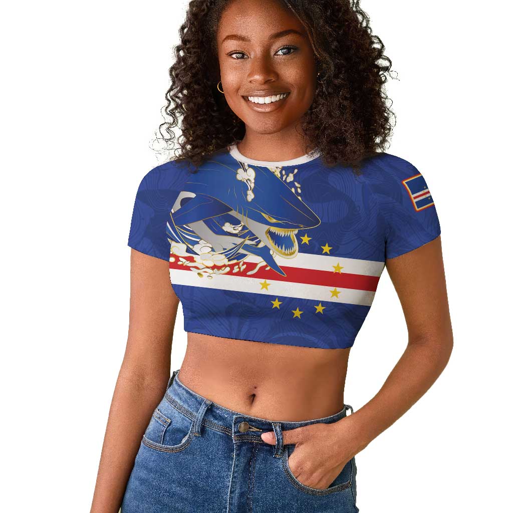 Custom Cape Verde National Football Raglan Cropped T shirt Glory Blue Sharks - Wonder Print Shop