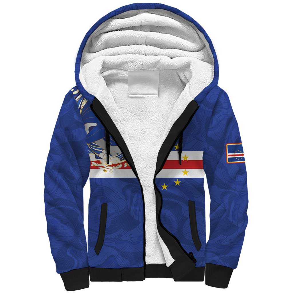 Custom Cape Verde National Football Sherpa Hoodie Glory Blue Sharks - Wonder Print Shop