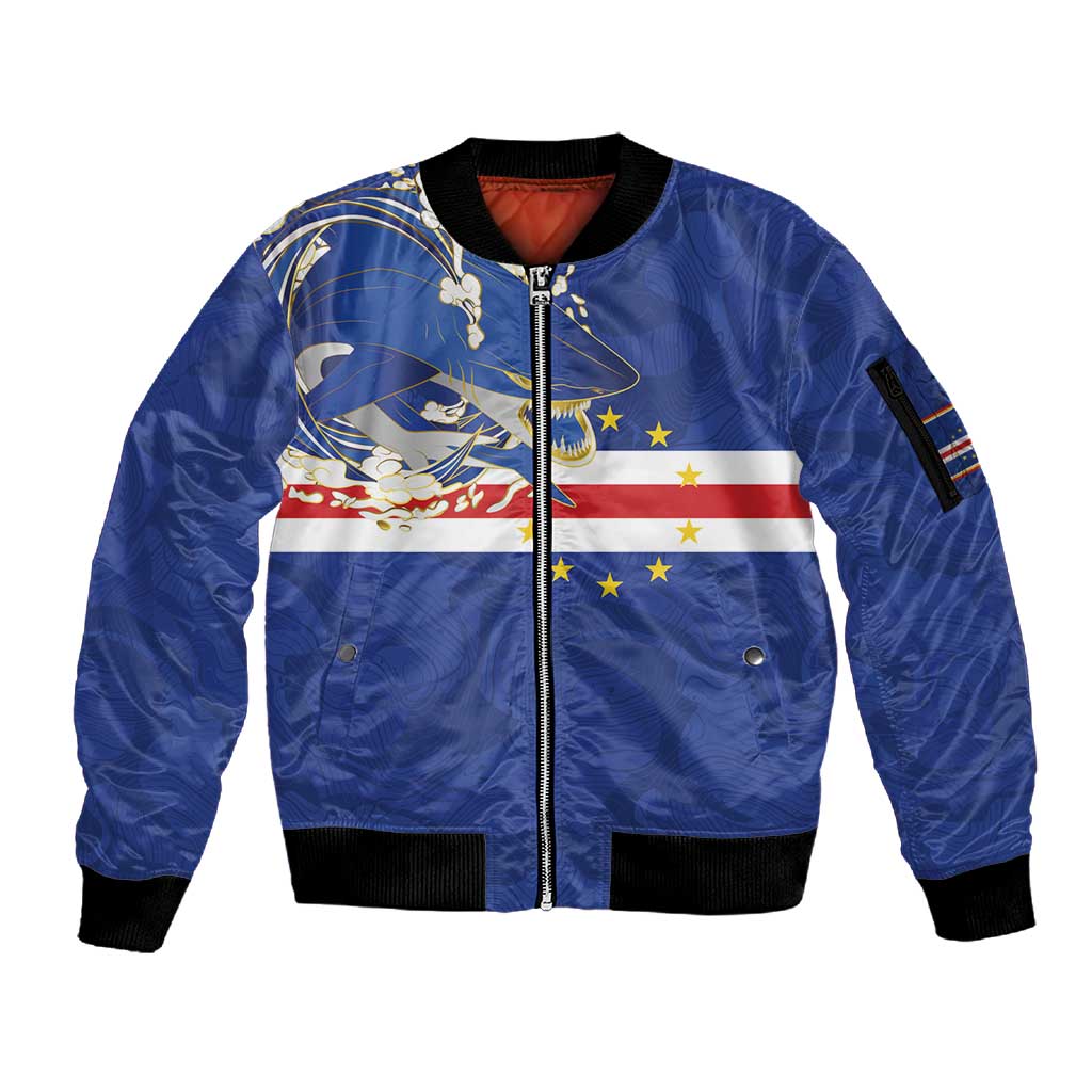 Custom Cape Verde National Football Sleeve Zip Bomber Jacket Glory Blue Sharks - Wonder Print Shop