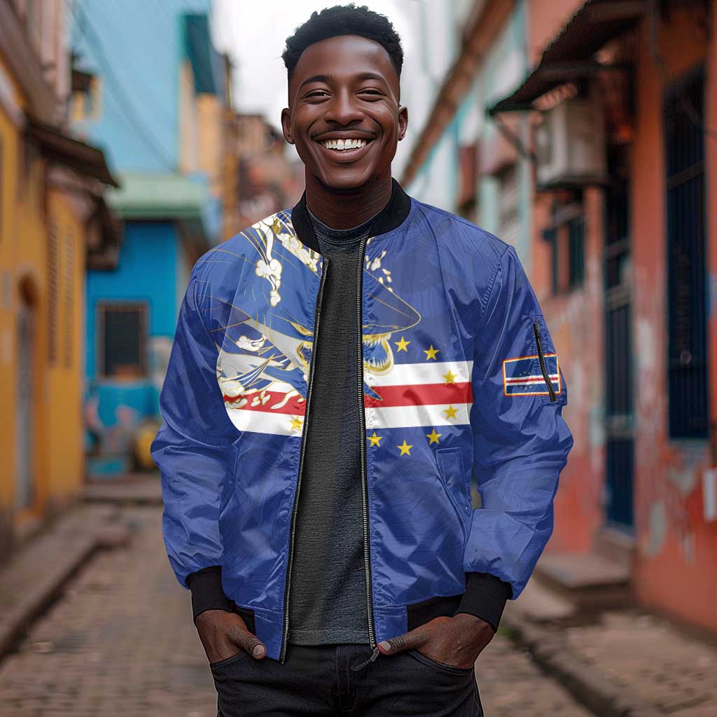 Custom Cape Verde National Football Sleeve Zip Bomber Jacket Glory Blue Sharks - Wonder Print Shop