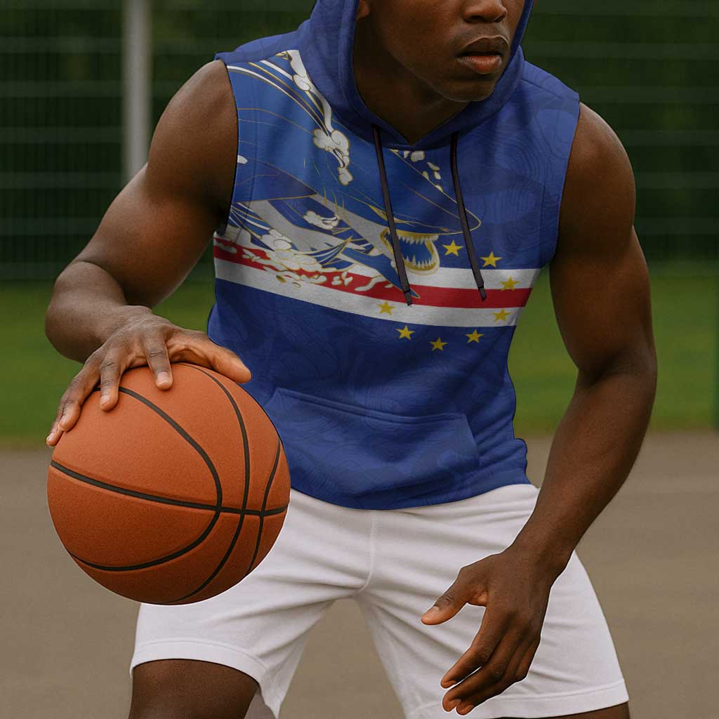 Custom Cape Verde National Football Sleeveless Hoodie Glory Blue Sharks - Wonder Print Shop