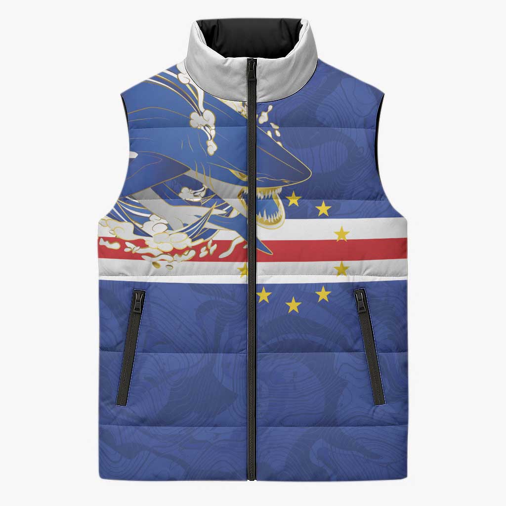 Custom Cape Verde National Football Sleeveless Puffer Jacket Glory Blue Sharks - Wonder Print Shop