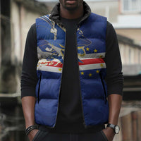Custom Cape Verde National Football Sleeveless Puffer Jacket Glory Blue Sharks - Wonder Print Shop
