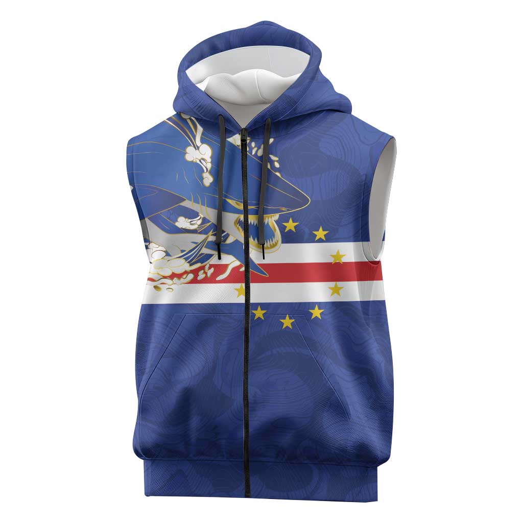 Custom Cape Verde National Football Sleeveless Zip Hoodie Glory Blue Sharks - Wonder Print Shop