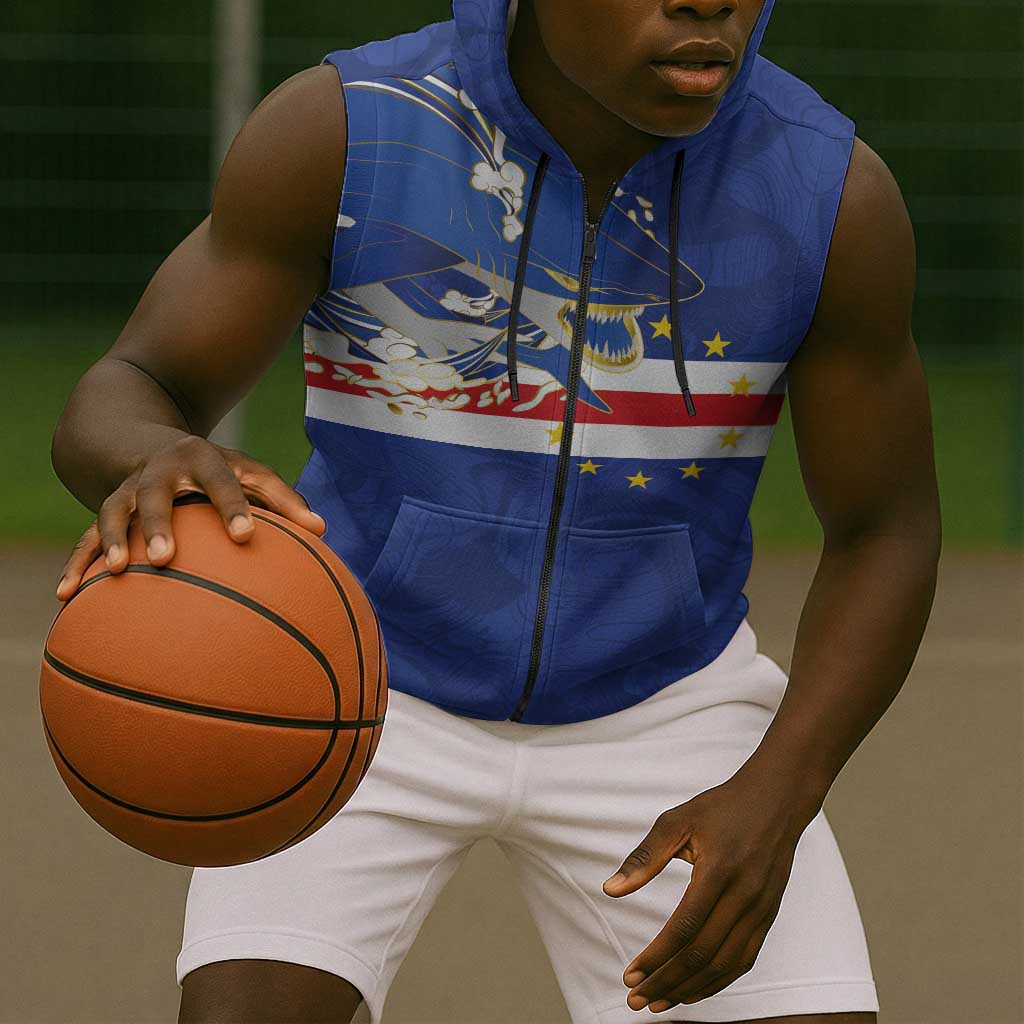Custom Cape Verde National Football Sleeveless Zip Hoodie Glory Blue Sharks - Wonder Print Shop
