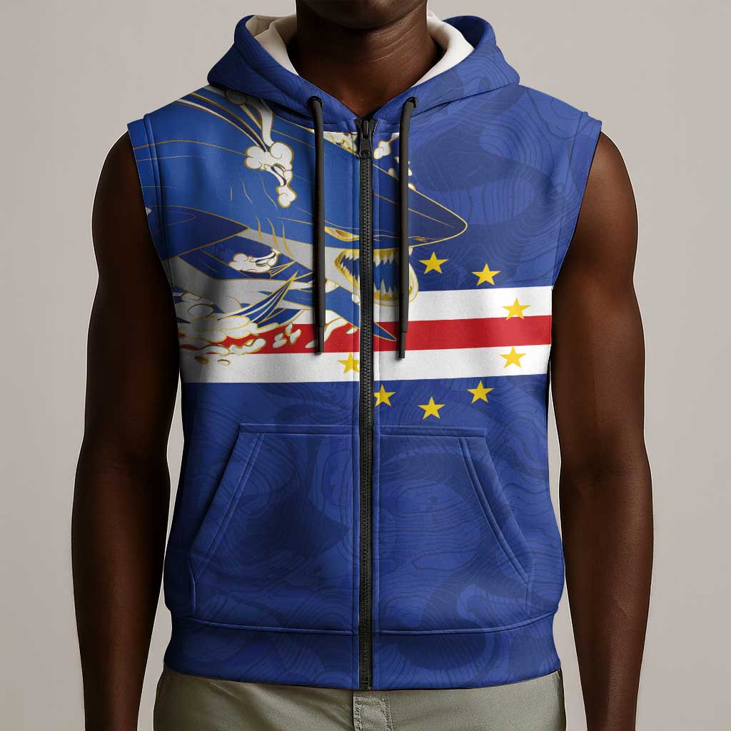 Custom Cape Verde National Football Sleeveless Zip Hoodie Glory Blue Sharks - Wonder Print Shop