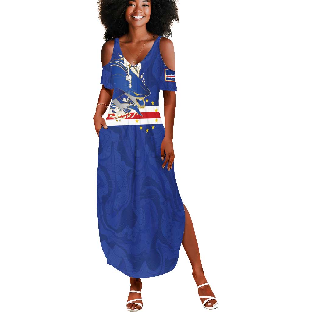 Custom Cape Verde National Football Summer Maxi Dress Glory Blue Sharks - Wonder Print Shop
