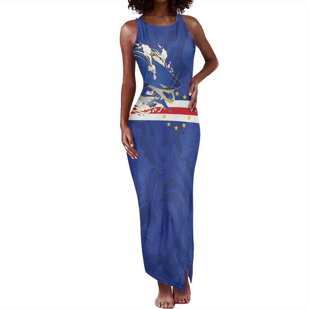 Custom Cape Verde National Football Tank Maxi Dress Glory Blue Sharks - Wonder Print Shop