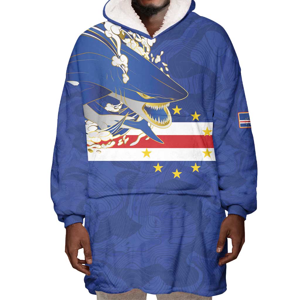 Custom Cape Verde National Football Wearable Blanket Hoodie Glory Blue Sharks - Wonder Print Shop