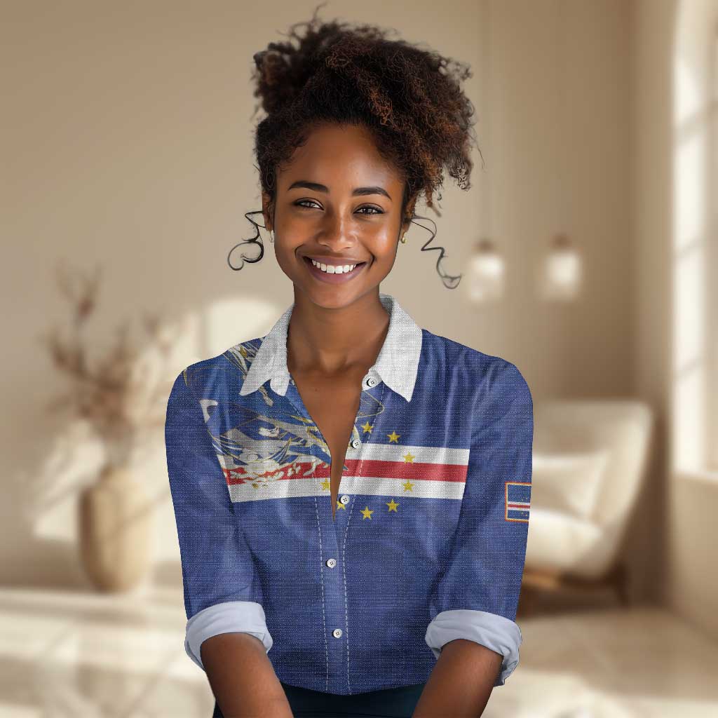 Custom Cape Verde National Football Women Casual Shirt Glory Blue Sharks - Wonder Print Shop
