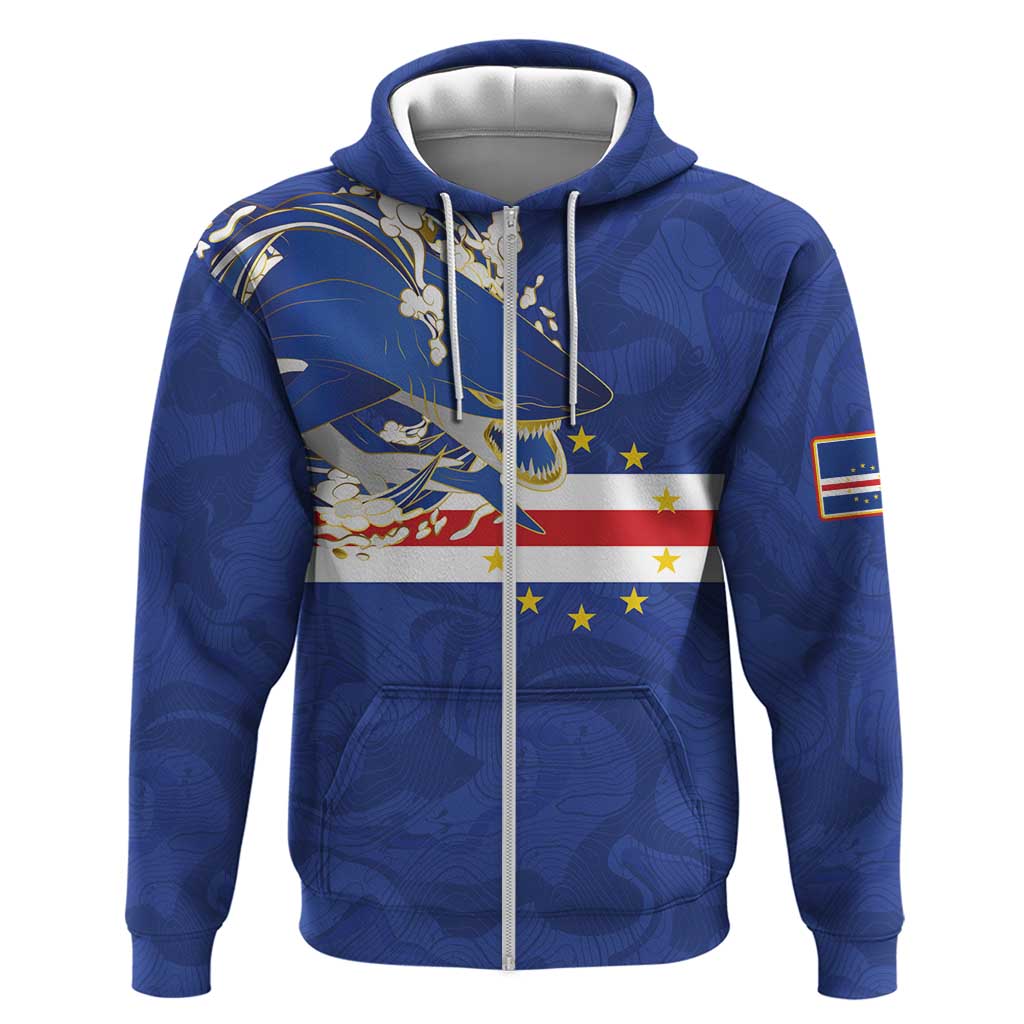 Custom Cape Verde National Football Zip Hoodie Glory Blue Sharks - Wonder Print Shop