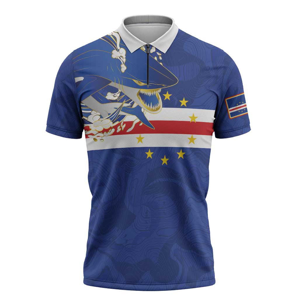 Custom Cape Verde National Football Zipper Polo Shirt Glory Blue Sharks - Wonder Print Shop