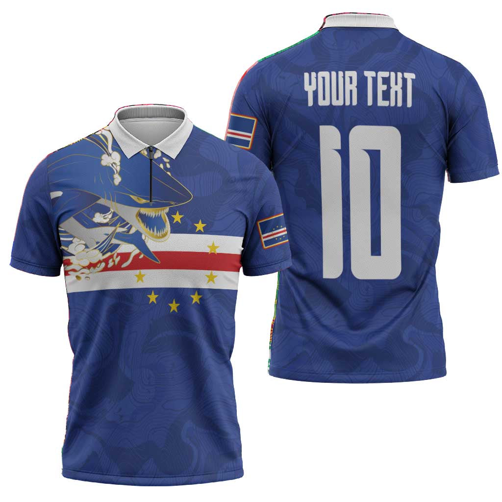 Custom Cape Verde National Football Zipper Polo Shirt Glory Blue Sharks - Wonder Print Shop