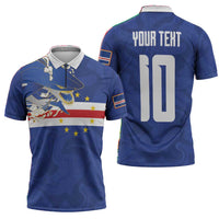 Custom Cape Verde National Football Zipper Polo Shirt Glory Blue Sharks - Wonder Print Shop