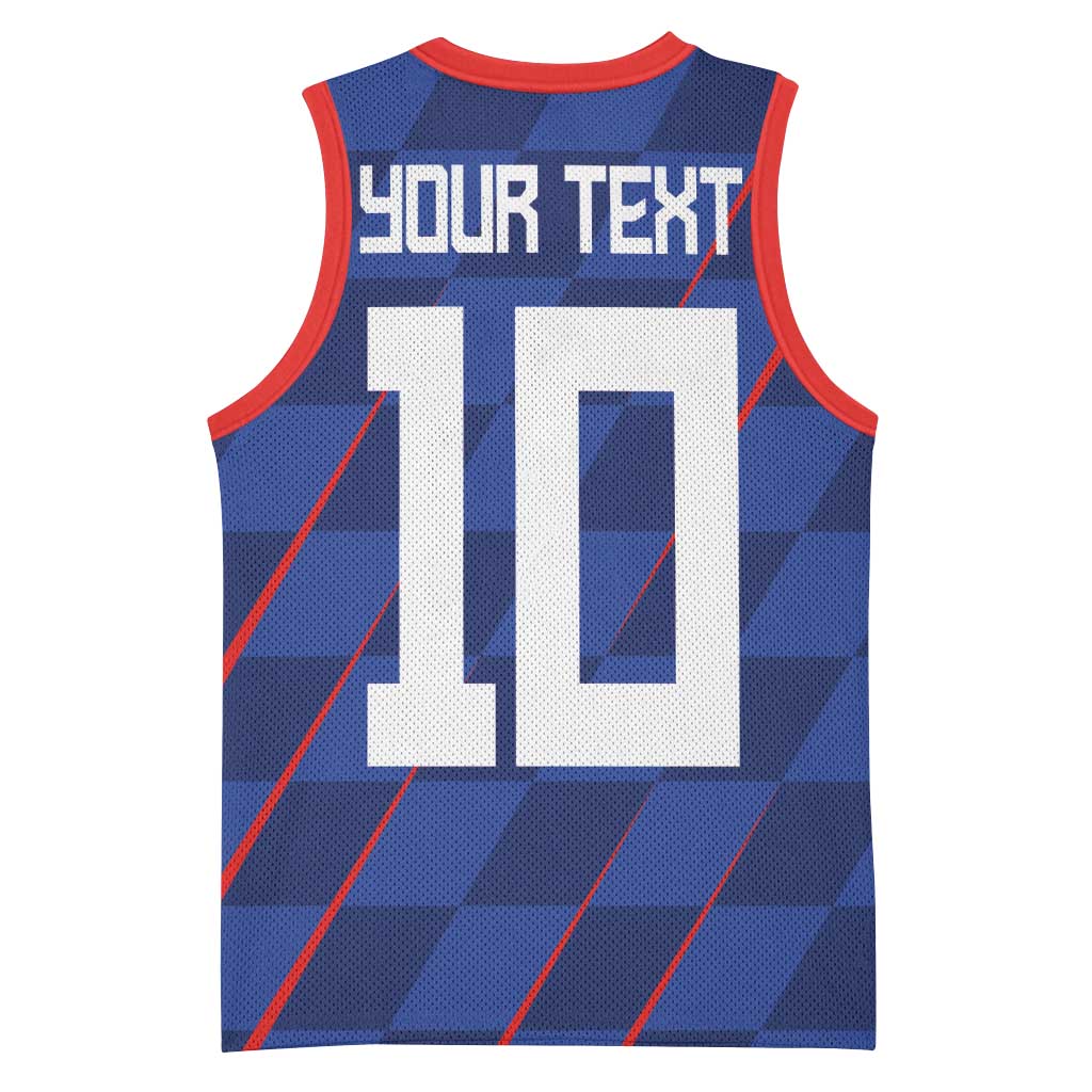 Custom Croatia National Football Basketball Jersey The Checkered Blue Version - Wonder Print Shop