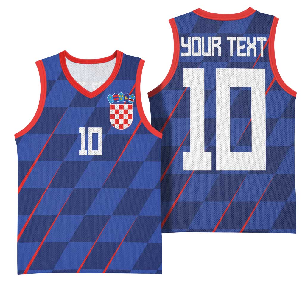 Custom Croatia National Football Basketball Jersey The Checkered Blue Version - Wonder Print Shop