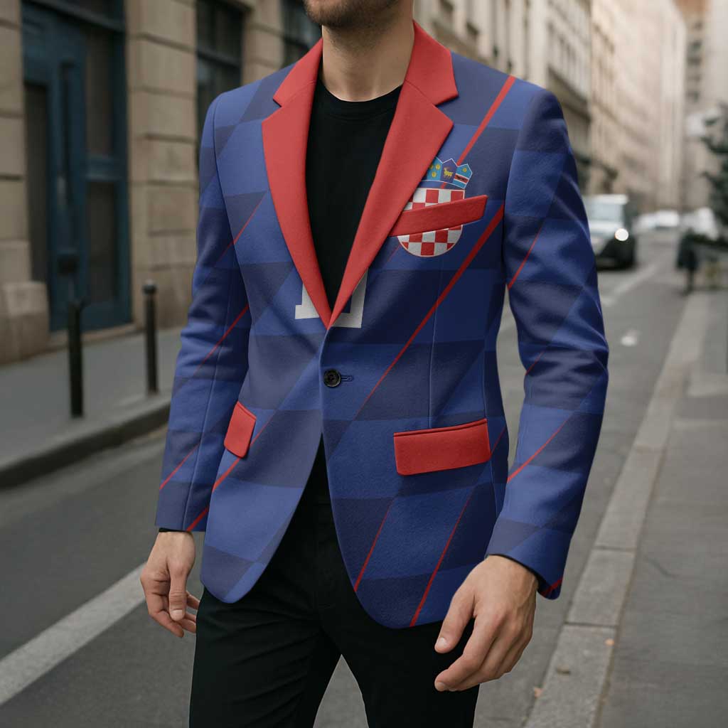 Custom Croatia National Football Blazer The Checkered Blue Version - Wonder Print Shop