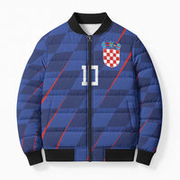 Custom Croatia National Football Bomber Puffer Jacket The Checkered Blue Version - Wonder Print Shop