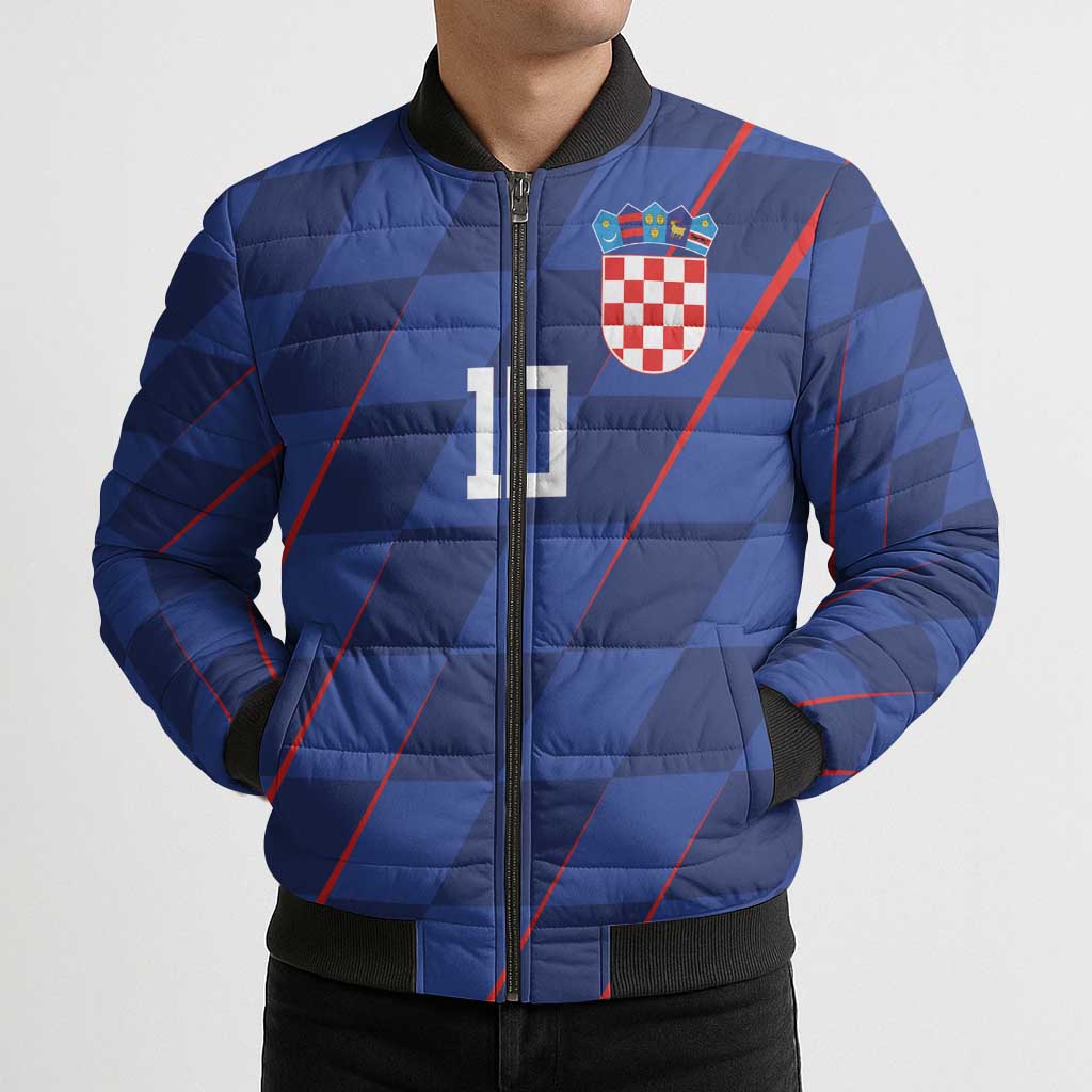 Custom Croatia National Football Bomber Puffer Jacket The Checkered Blue Version - Wonder Print Shop