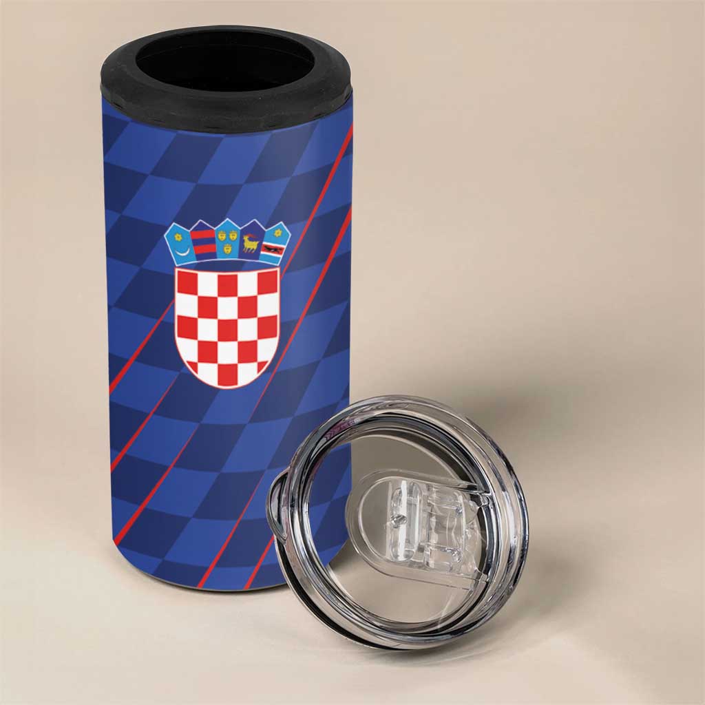 Custom Croatia National Football 4 in 1 Can Cooler Tumbler The Checkered Blue Version - Wonder Print Shop