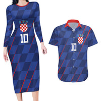 Custom Croatia National Football Couples Matching Long Sleeve Bodycon Dress and Hawaiian Shirt The Checkered Blue Version - Wonder Print Shop