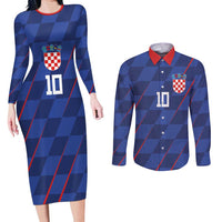 Custom Croatia National Football Couples Matching Long Sleeve Bodycon Dress and Long Sleeve Button Shirt The Checkered Blue Version - Wonder Print Shop