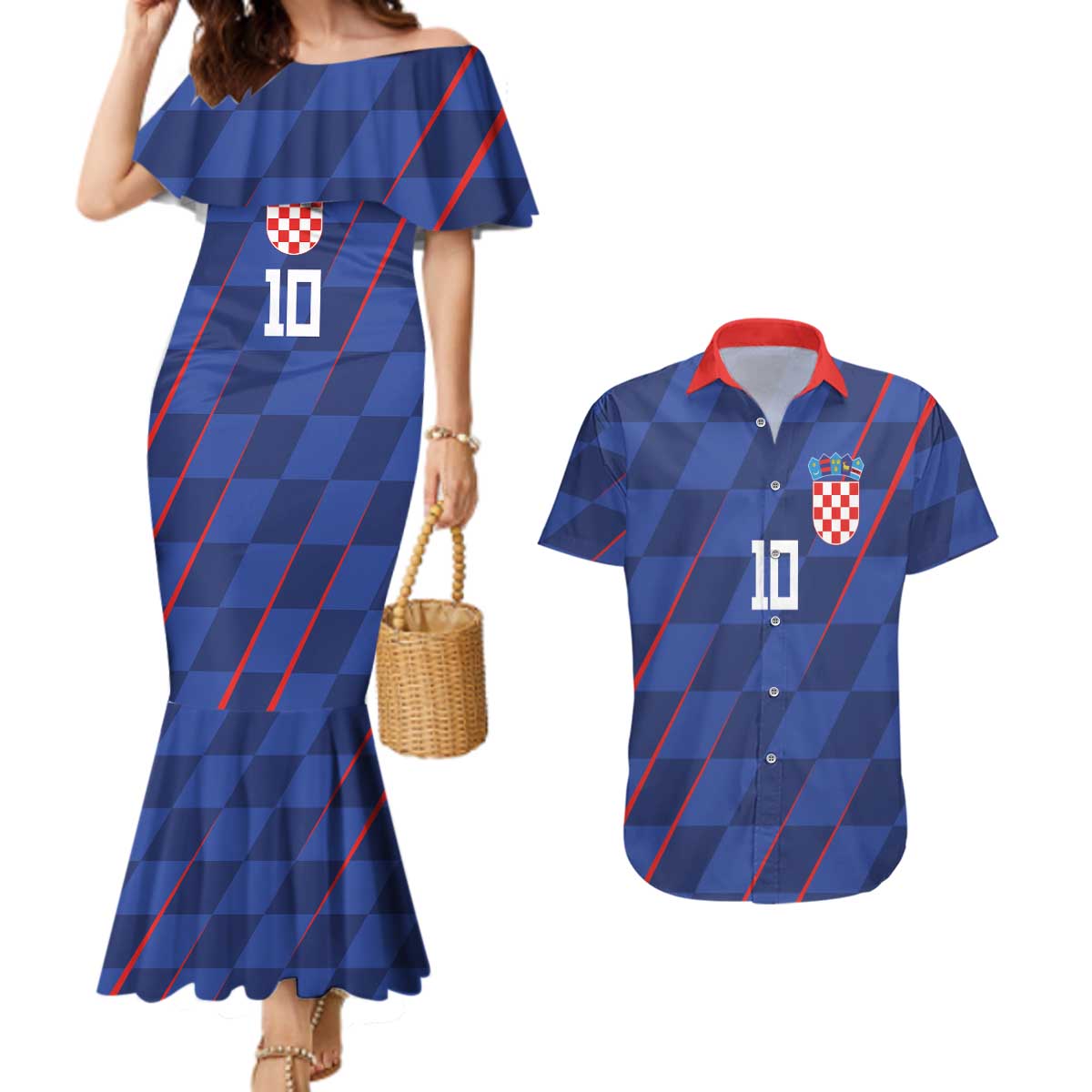 Custom Croatia National Football Couples Matching Mermaid Dress and Hawaiian Shirt The Checkered Blue Version - Wonder Print Shop