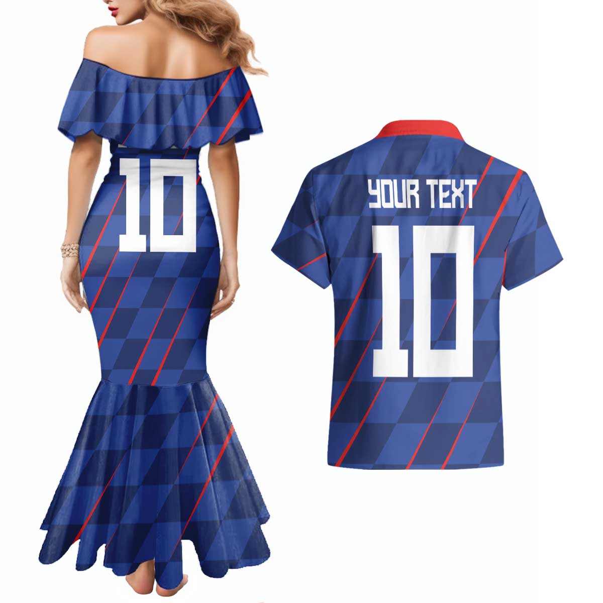 Custom Croatia National Football Couples Matching Mermaid Dress and Hawaiian Shirt The Checkered Blue Version - Wonder Print Shop