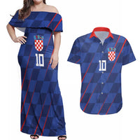 Custom Croatia National Football Couples Matching Off Shoulder Maxi Dress and Hawaiian Shirt The Checkered Blue Version - Wonder Print Shop