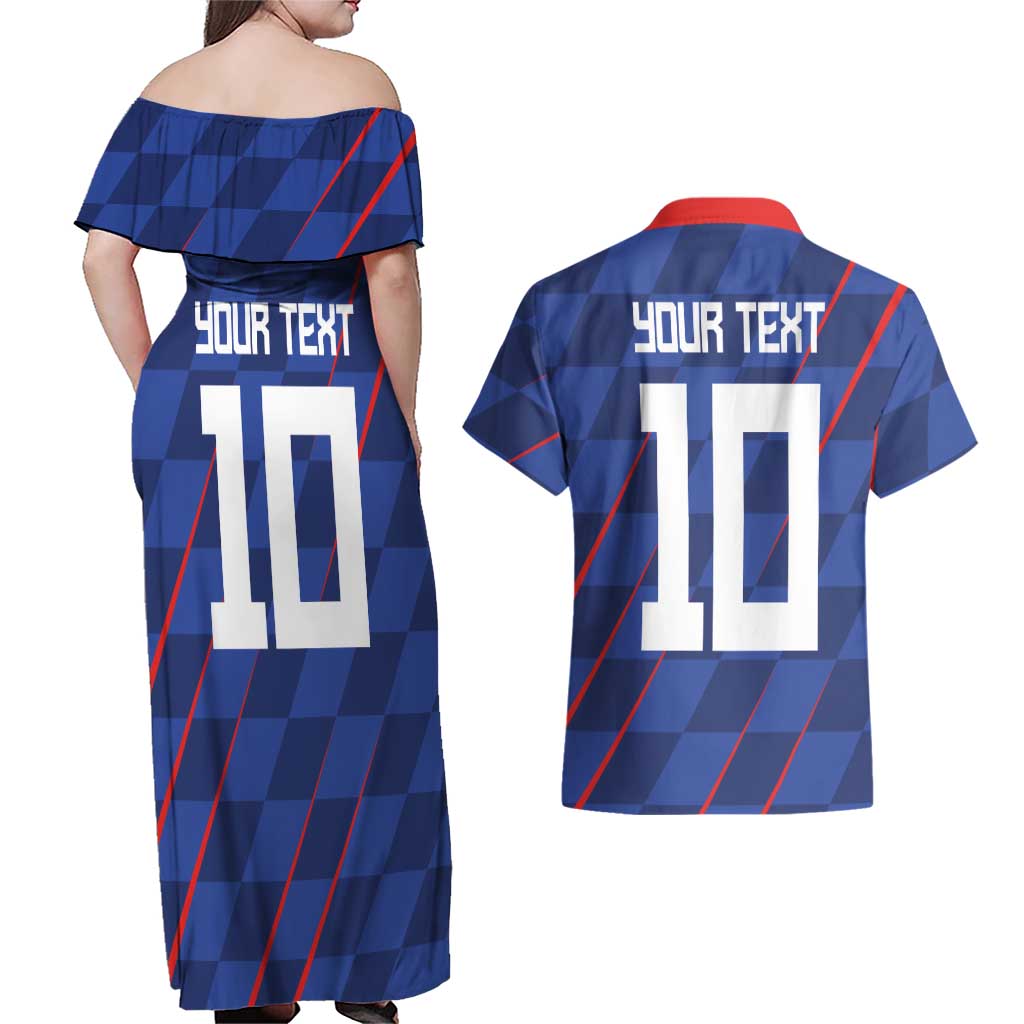 Custom Croatia National Football Couples Matching Off Shoulder Maxi Dress and Hawaiian Shirt The Checkered Blue Version - Wonder Print Shop