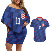 Custom Croatia National Football Couples Matching Off Shoulder Short Dress and Hawaiian Shirt The Checkered Blue Version - Wonder Print Shop