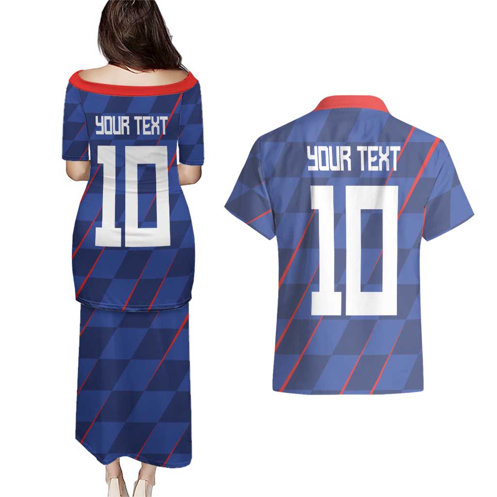 Custom Croatia National Football Couples Matching Puletasi and Hawaiian Shirt The Checkered Blue Version - Wonder Print Shop