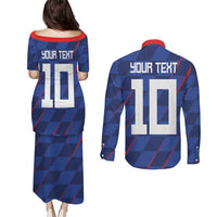 Custom Croatia National Football Couples Matching Puletasi and Long Sleeve Button Shirt The Checkered Blue Version - Wonder Print Shop