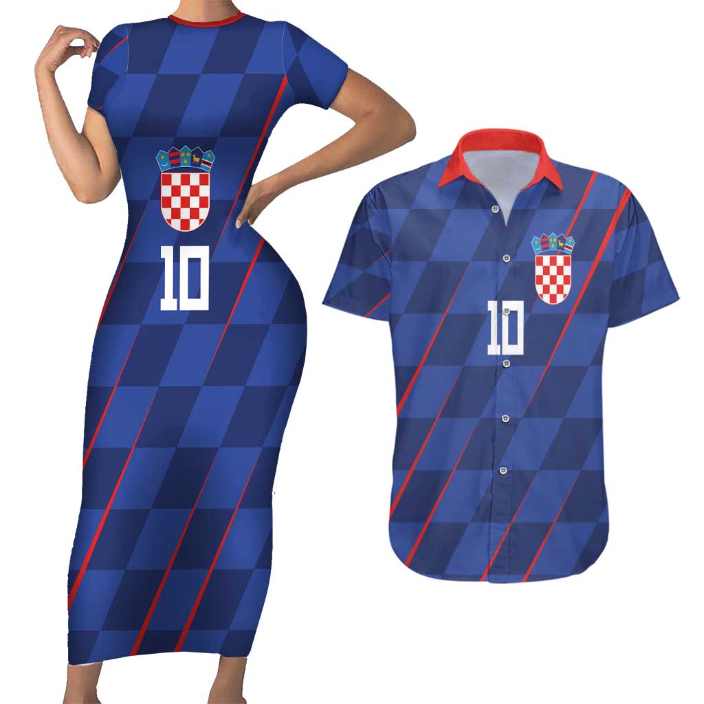 Custom Croatia National Football Couples Matching Short Sleeve Bodycon Dress and Hawaiian Shirt The Checkered Blue Version - Wonder Print Shop