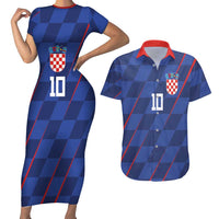 Custom Croatia National Football Couples Matching Short Sleeve Bodycon Dress and Hawaiian Shirt The Checkered Blue Version - Wonder Print Shop