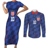 Custom Croatia National Football Couples Matching Short Sleeve Bodycon Dress and Long Sleeve Button Shirt The Checkered Blue Version - Wonder Print Shop