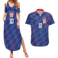 Custom Croatia National Football Couples Matching Summer Maxi Dress and Hawaiian Shirt The Checkered Blue Version - Wonder Print Shop