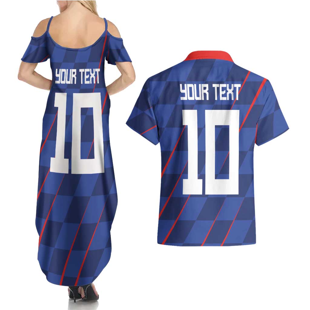 Custom Croatia National Football Couples Matching Summer Maxi Dress and Hawaiian Shirt The Checkered Blue Version - Wonder Print Shop