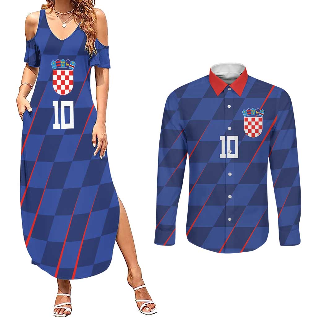 Custom Croatia National Football Couples Matching Summer Maxi Dress and Long Sleeve Button Shirt The Checkered Blue Version - Wonder Print Shop