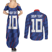 Custom Croatia National Football Couples Matching Summer Maxi Dress and Long Sleeve Button Shirt The Checkered Blue Version - Wonder Print Shop