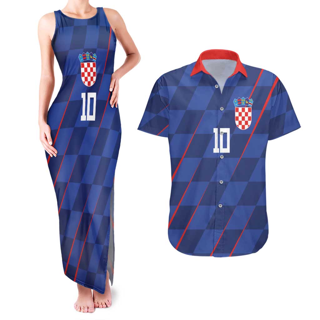 Custom Croatia National Football Couples Matching Tank Maxi Dress and Hawaiian Shirt The Checkered Blue Version - Wonder Print Shop