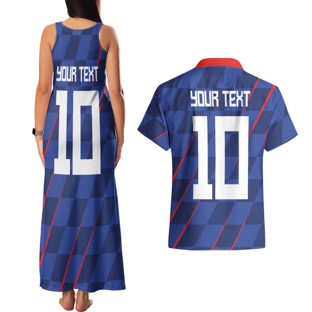 Custom Croatia National Football Couples Matching Tank Maxi Dress and Hawaiian Shirt The Checkered Blue Version - Wonder Print Shop