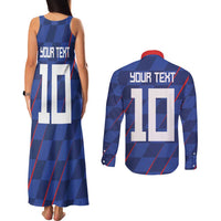 Custom Croatia National Football Couples Matching Tank Maxi Dress and Long Sleeve Button Shirt The Checkered Blue Version - Wonder Print Shop