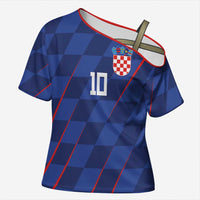 Custom Croatia National Football Cross Shoulder Shirt The Checkered Blue Version - Wonder Print Shop