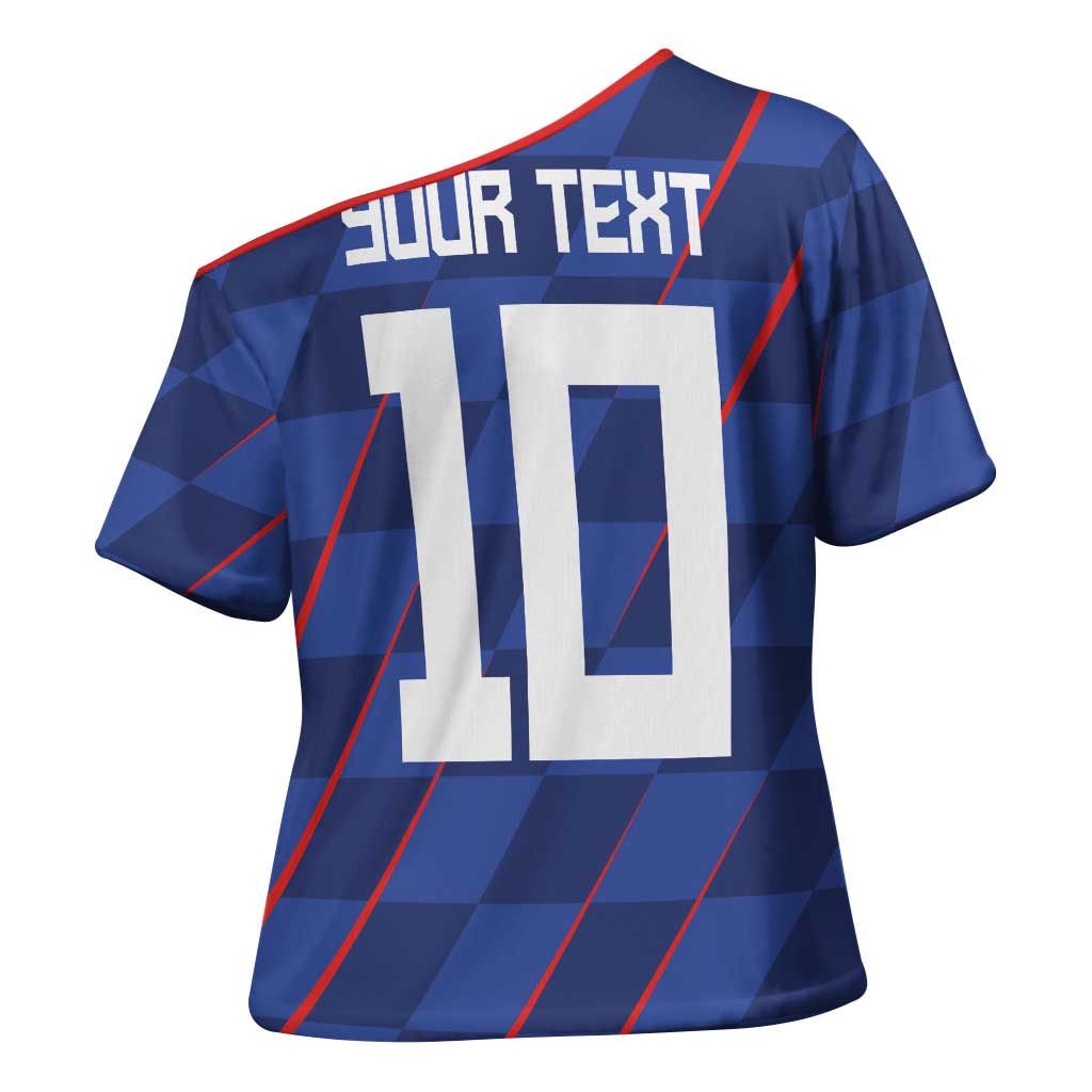 Custom Croatia National Football Cross Shoulder Shirt The Checkered Blue Version - Wonder Print Shop